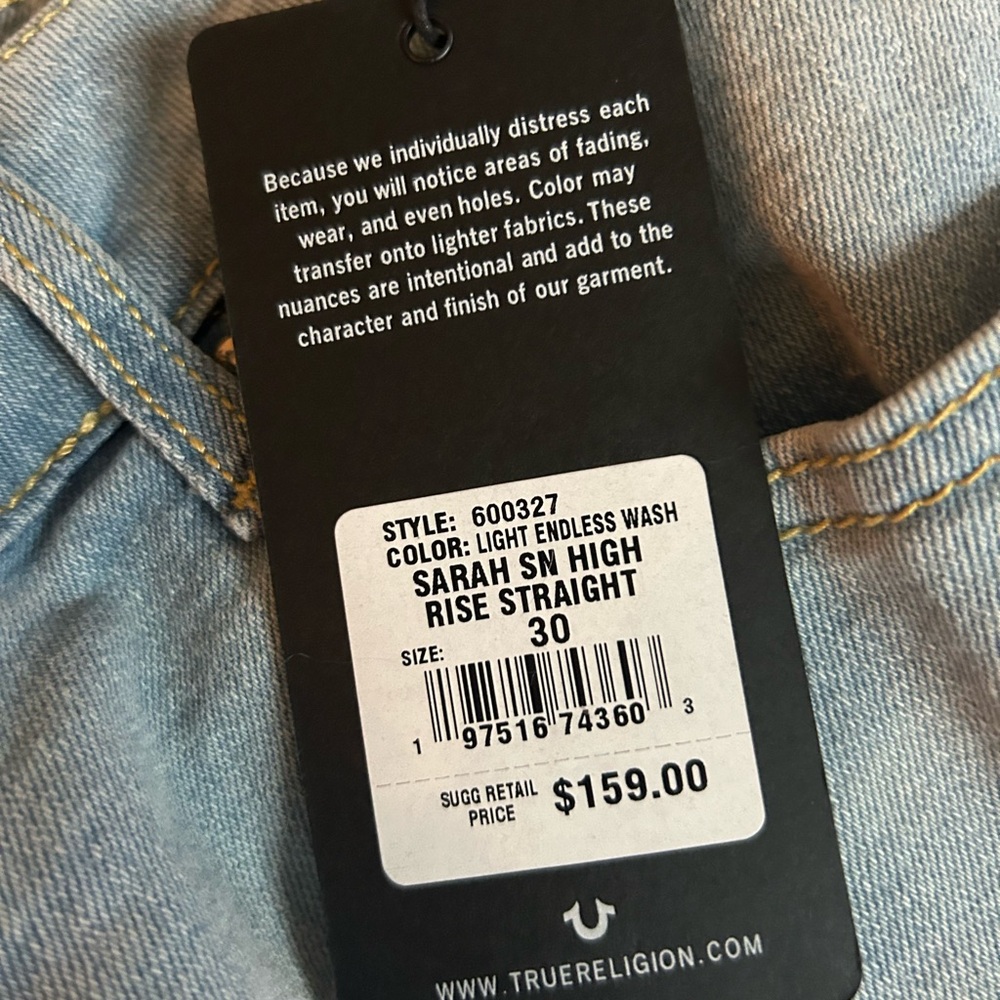 True Religion Sarah High Waist Straight Jeans in Light Endless Wash - Picture 9 of 9